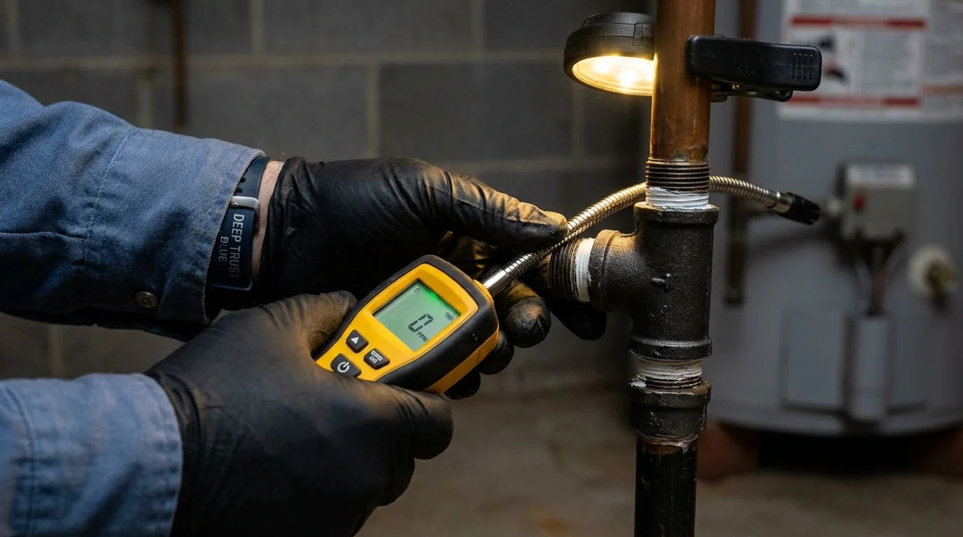 Gas leak detection with electronic sniffer by Johns Plumbing LLC in Oswego
