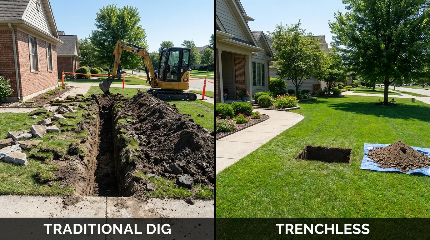 Trenchless sewer repair with minimal yard damage versus traditional excavation in Oswego, NY